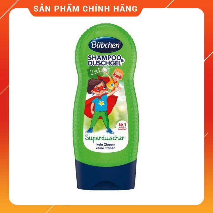 Sữa tắm và dầu gội trẻ em Bübchen màu xanh siêu nhân 230ml