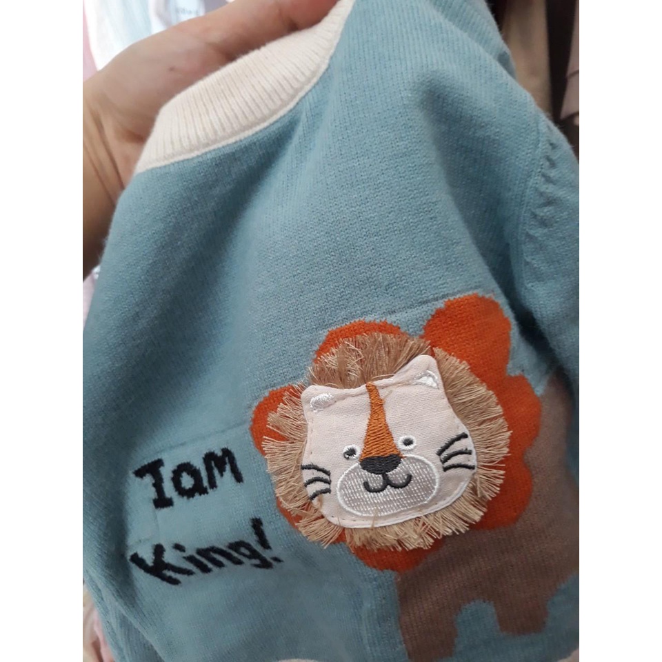 Áo len dài tay cúc cổ cho bé trai mềm mịn 0-3 tuổi áo cổ tròn họa tiết KING hổ con 318 QCCC