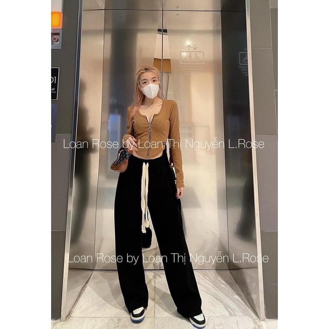 Quần ống rộng nữ dây bản to