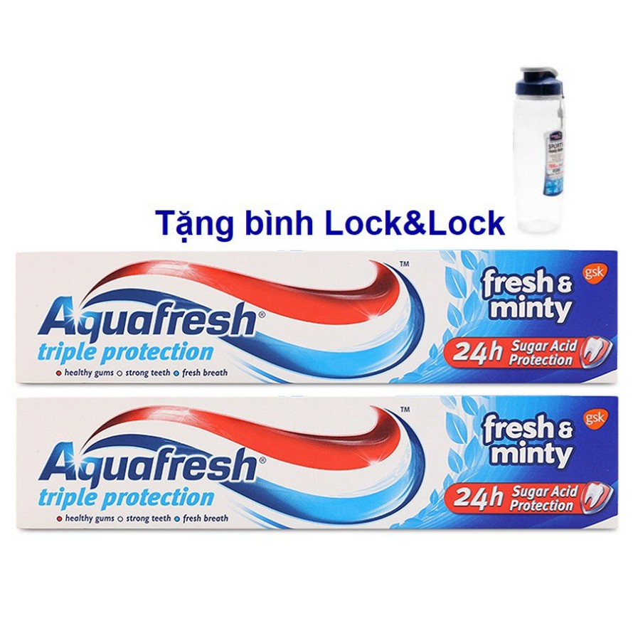 [Mã FMCG8 - 8% đơn 250K] Combo 2 Kem đánh răng Aquafresh Fresh & Minty 100ml, tặng bình nước LocknLock