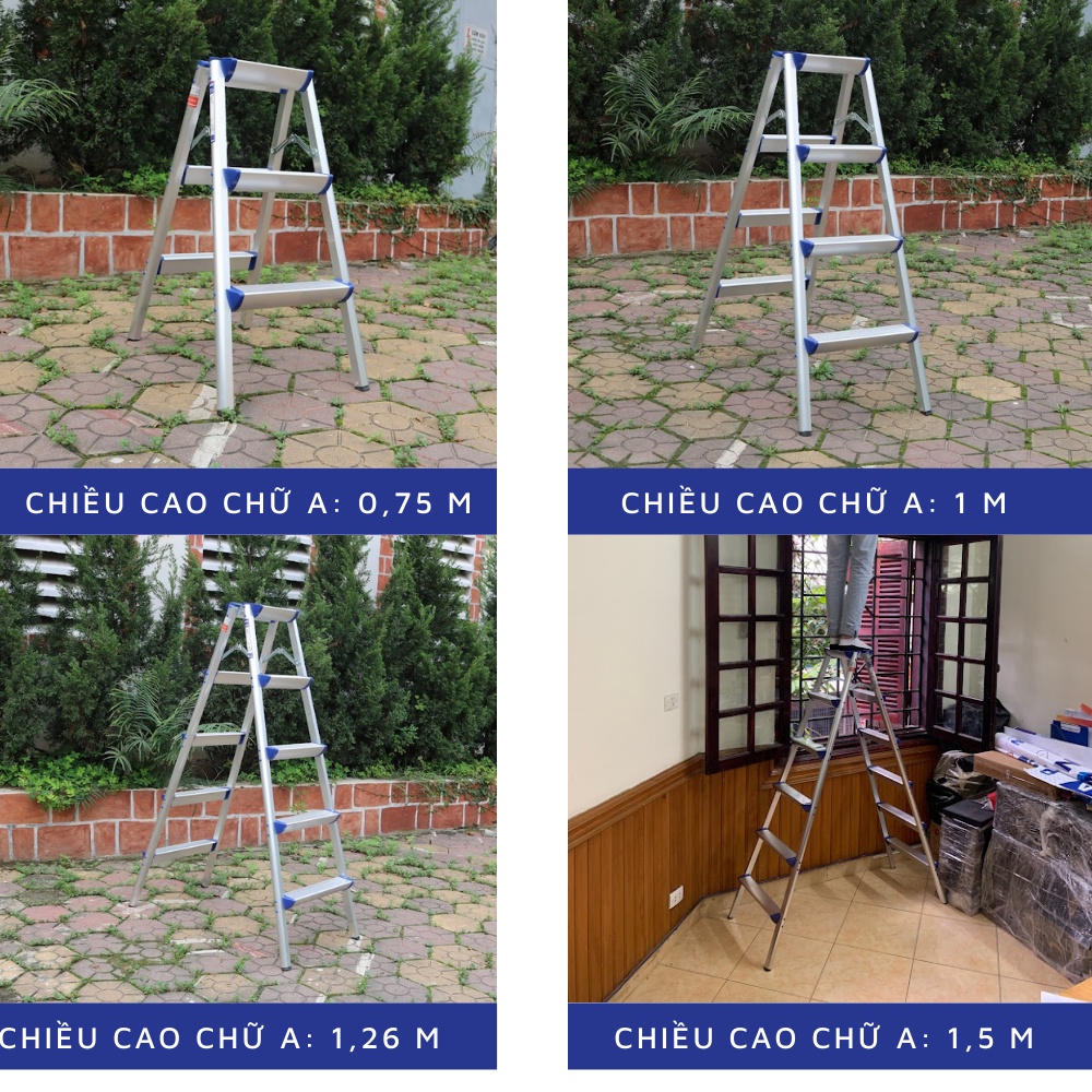 Thang nhôm chữ A gấp gọn NIKAWA NKD 3, 4, 5, 6 bậc chiều cao 1-1,5 m, nhập khẩu Nhật Bản, bảo hành 18 tháng