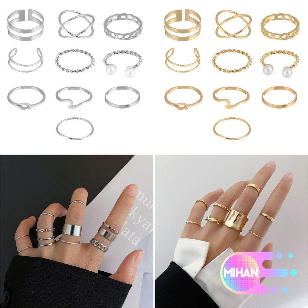 Bộ nhẫn thời trang thiết kế hình học phối rỗng dành cho nữ