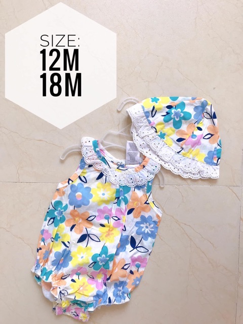 Set romper kèm nón bèo Little Beginnings size 3m