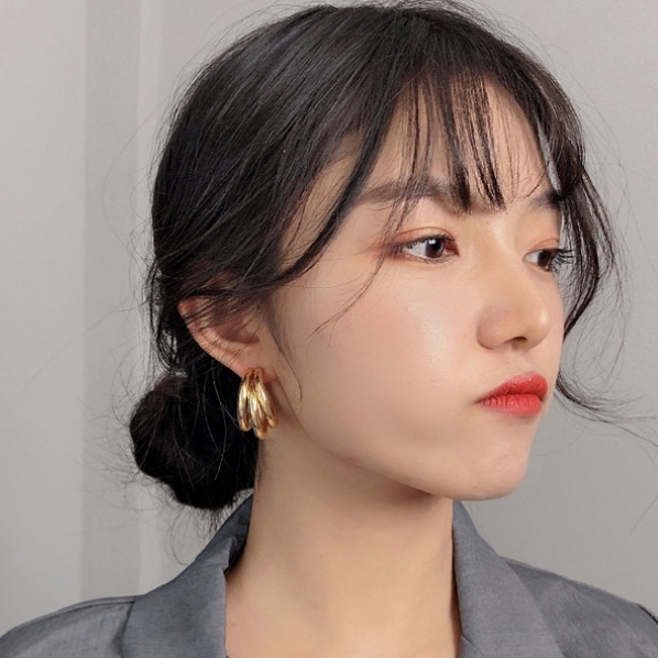 Khuyên tai kim loại hình tròn phong cách Hàn Quốc tinh tế sang trọng