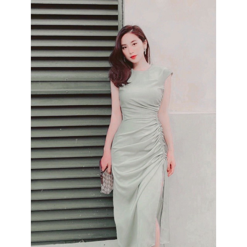 [Mã SKAMA06 giảm 8% tối đa 50K đơn 250K] Váy lụa tay hến liền nhún sườn | BigBuy360 - bigbuy360.vn