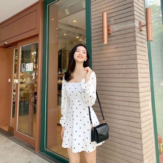 Đầm Trắng Chấm Bi Dáng Xoè [ Ảnh Thật]
