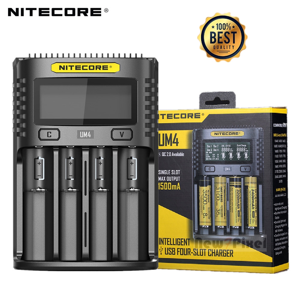 Bộ sạc pin thông minh 100% Nitecore Um4 Usb Qc Qc Qc 3.0 2700 26650 chất lượng cao