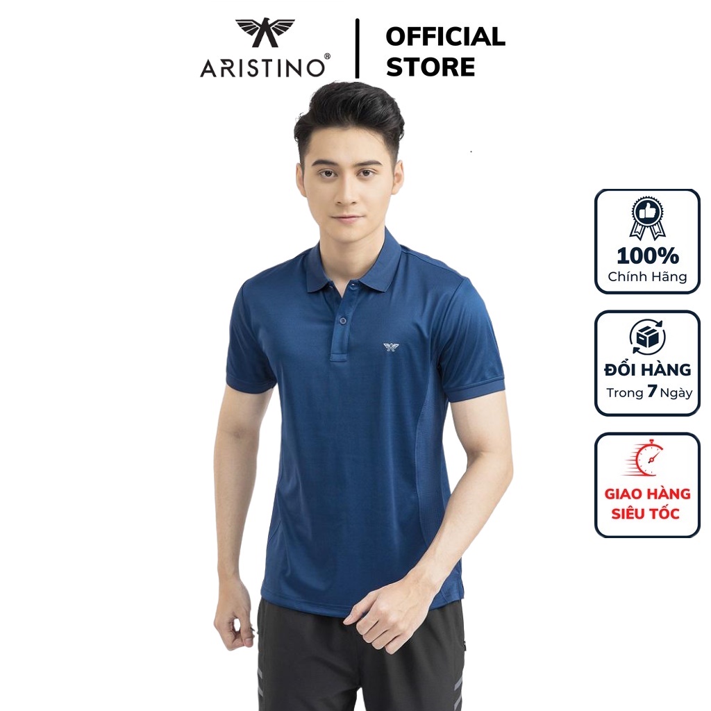 Áo thun polo nam chính hãng ARISTINO APS030S1 áo phông có cổ bẻ form regular fit màu navy trắng vải polyester cao cấp