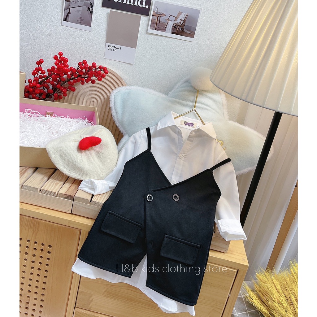 Set váy áo sơ mi bé gái phong cách hàn quốc