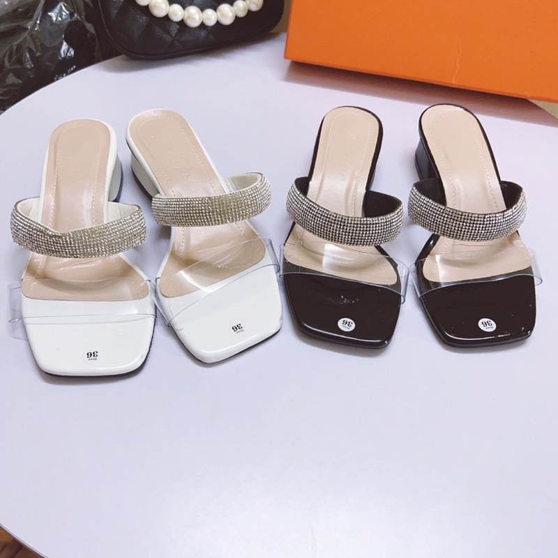 Guốc nữ 2 quai đá phồng to phối quai trong gót 2p siêu chảnh-Kèm ảnh thật