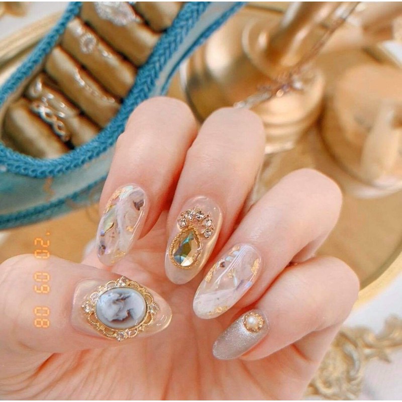 Nailbox Móng úp thiết kế đính charm ẩn xà cừ charm tương tự * có thể đổi form