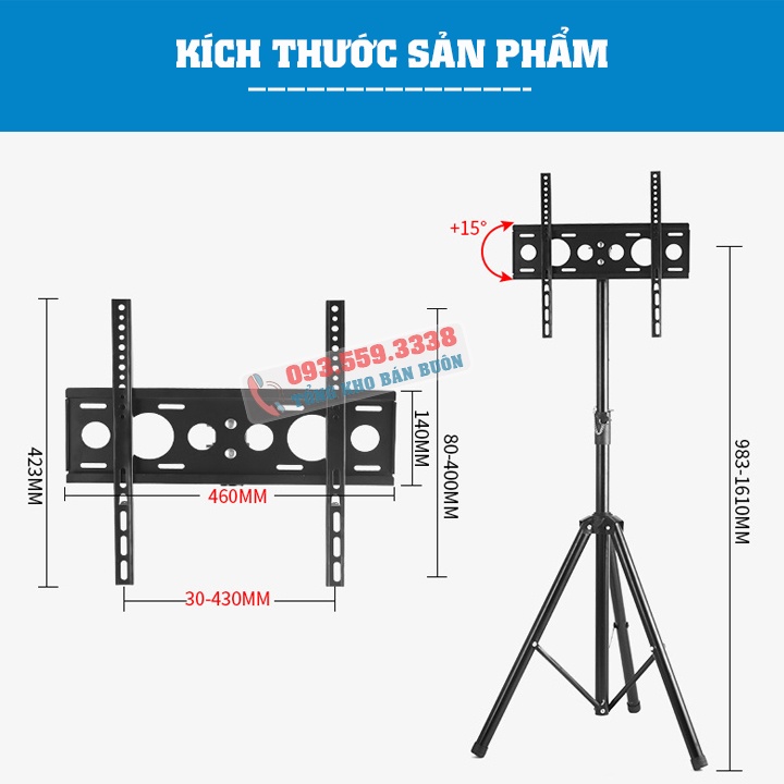 Hàng Nhập Khẩu / Giá Treo Tivi 3 Chân Đứng ErgoTek E-502A 32 - 55 INCH - Giá Treo Màn Hình - Chỉnh Góc Nghiêng Màn 15 Độ