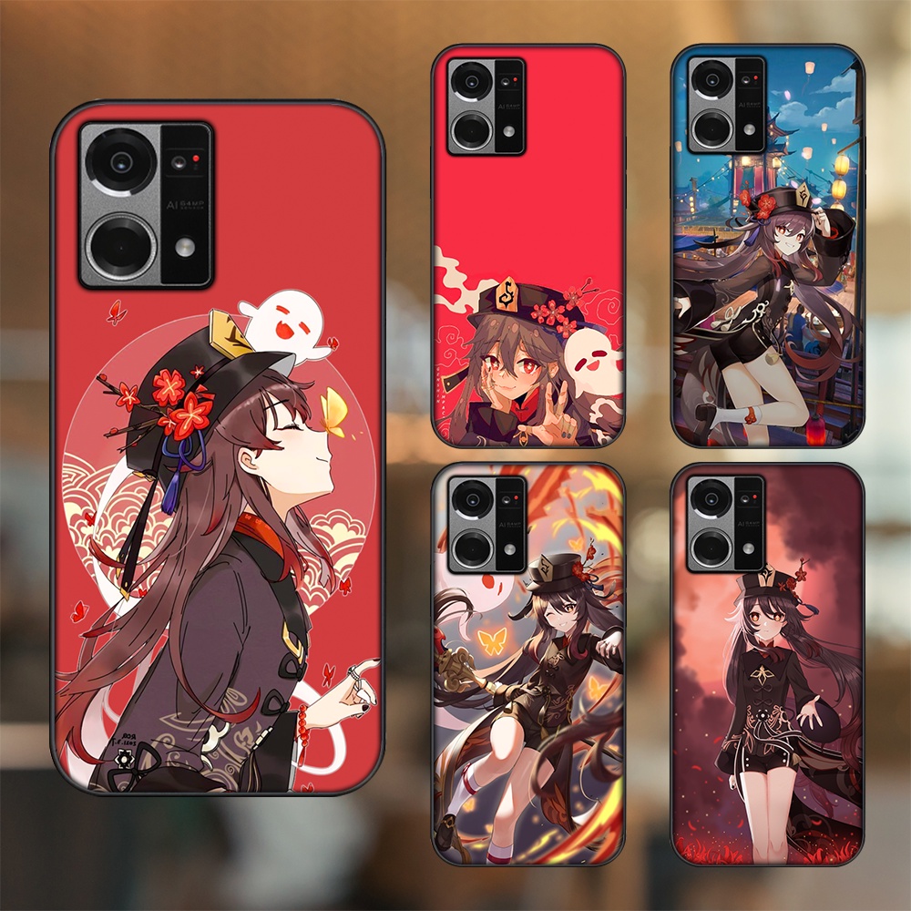 Ốp lưng Oppo Reno 7 4G viền đen in hình Hutao Genshin Impact