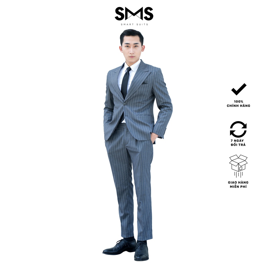 Vest nam xám sáng kẻ sọc 2 khuy 3 túi phối quần sidetab, suits sartorial, chuẩn form Smart Suits