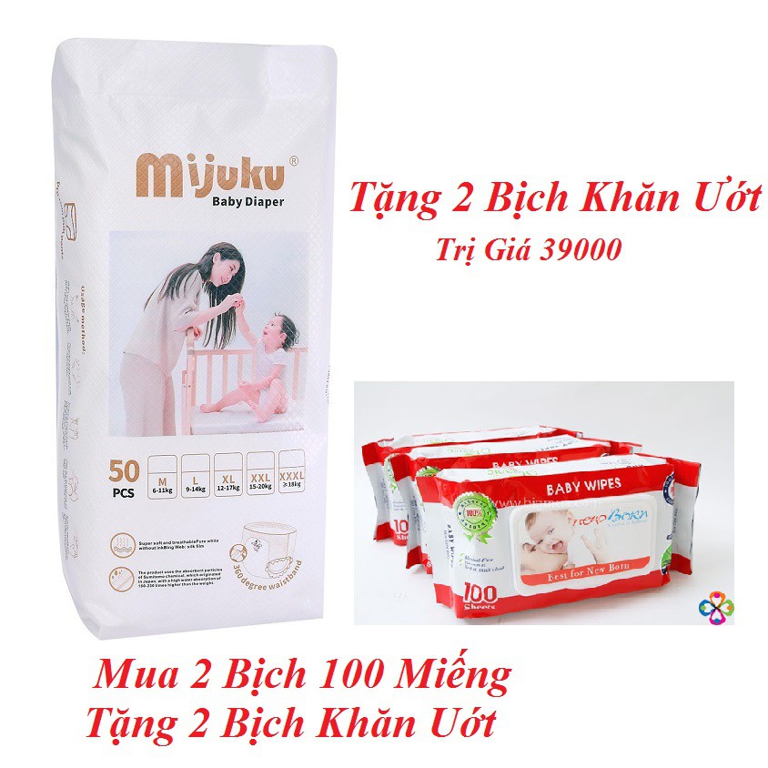 Bỉm Quần Mijuku M, L, XL, XXL, XXXL 100 miếng - Tặng Quà