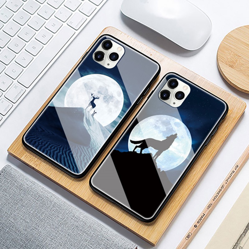 bao da Ốp lưng OPPO A12 A12E A52 A72 A92 A9 A5 2020 Case Moonlight Wolf Deer Tempered Glass Cover Ốp lưng OPPO A31 A5S A7S F11 Pro f7 F9 F1s A83 Protection Phone casing