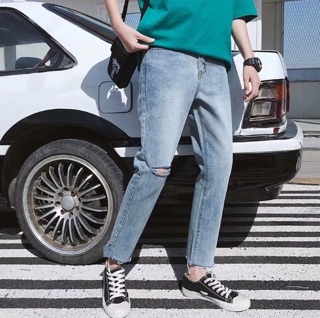 Quần baggy jeans rách gối