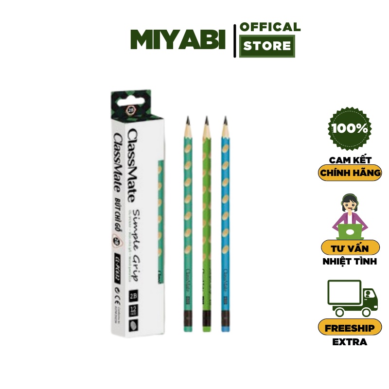 Bút chì gỗ định vị có tẩy CLASSMATE cao cấp - Bút chì định vị 2B - MIYABI STORE