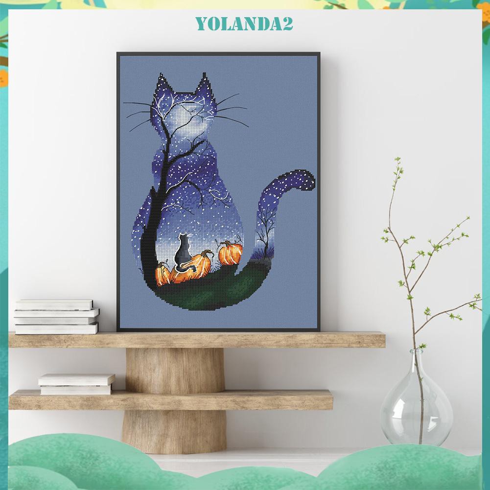 Set tranh thêu chữ thập hình mèo 11ct DIY