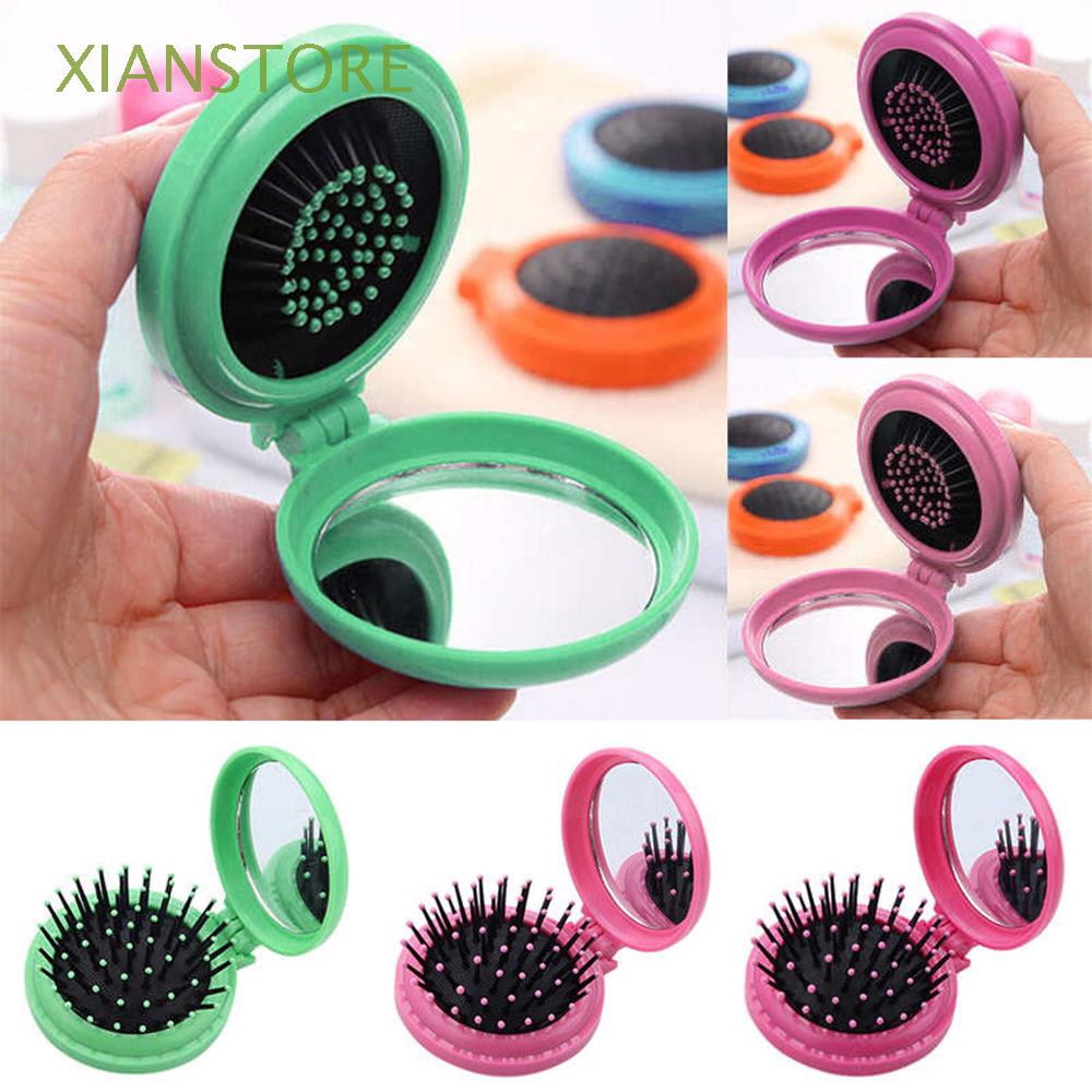 Lược Chải Tóc Kèm Gương Có Thể Gấp Gọn 4 Màu Sắc Tùy Chọn