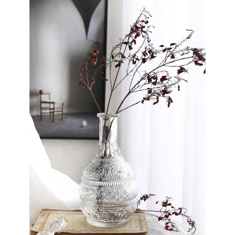 Lọ hoa thủy tinh trong suốt Luvy Decor, bình hoa họa tiết vân nổi