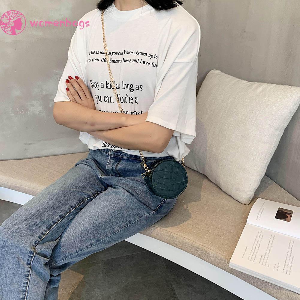 Túi xách tote messenger mini hình tròn bằng da đeo chéo vai họa tiết đá thời trang du lịch cho nữ