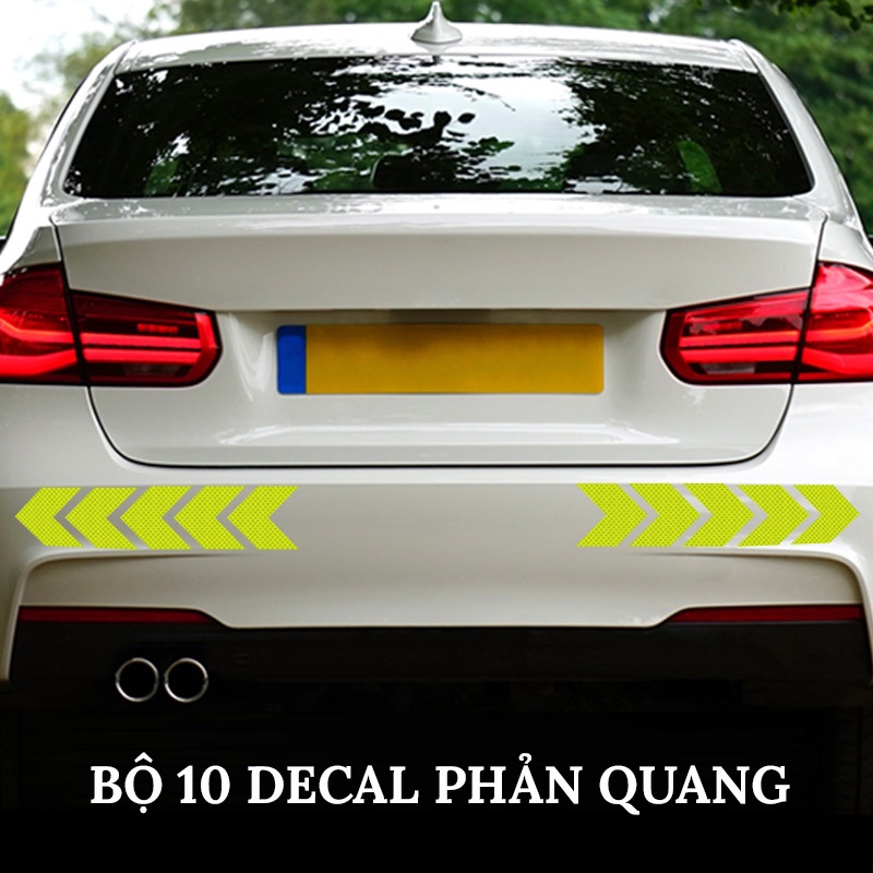 Bộ 10 Miếng Decal Phản Quang Cảnh Báo Ver 2 Hình Mũi Tên Dán Đuôi Xe Ô Tô