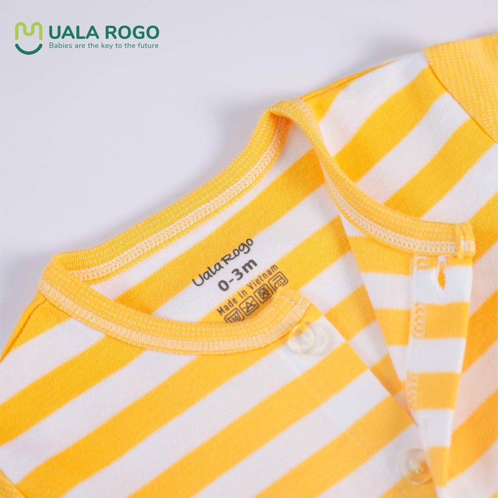 Quần áo sơ sinh Ualarogo bé trai bé gái 0-9 tháng dài tay cúc giữa kẻ ngang to vải Cotton 3884
