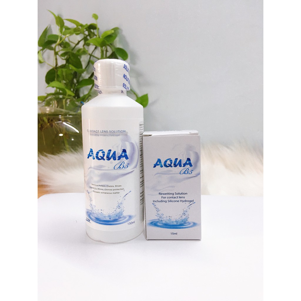 Combo nhỏ mắt Aqua B5 15ml+ nước ngâm lens Aqua B5 150ml - Dung dịch ngâm rửa bảo quản kính áp tròng Hàn Quốc.