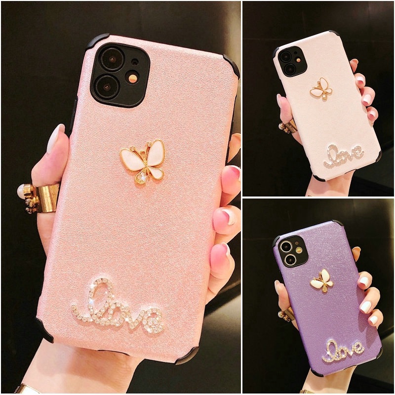 iPhone SE 2020 6 6s 7 8 Plus 6+ 6s+ 7+ 8+ X Xs XR 11 Pro Max 3D Solid Color Love Butterfly Anti Crack Shockproof Soft Case Cover