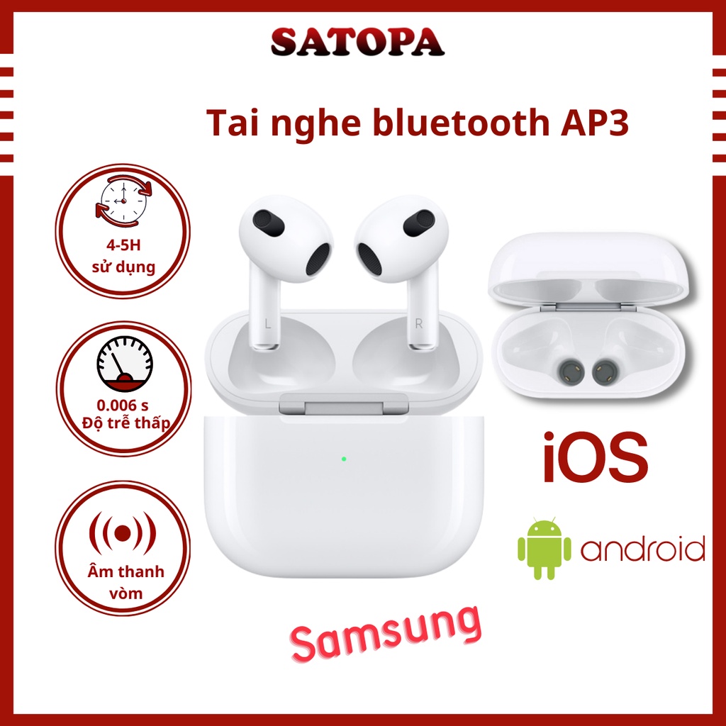 Tai nghe bluetooth mini android SATOPA cảm biến đa điểm, tai nghe bluetooh không dây chống ồn định vị cho adroid ios