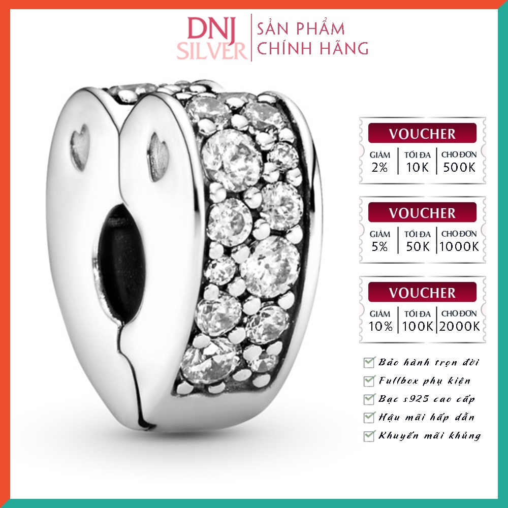 Charm bạc 925 cao cấp, hàng chuẩn bạc - Charm Clip Pavé Heart thích hợp để mix vòng tay charm - DN279