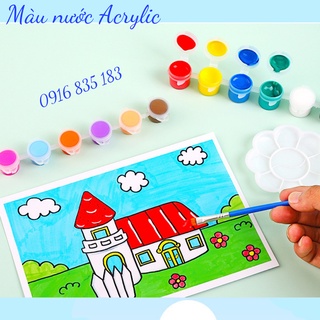 Màu nước Acrylic vỉ  6 màu 3ml (tặng kèm 1 cọ tô)
