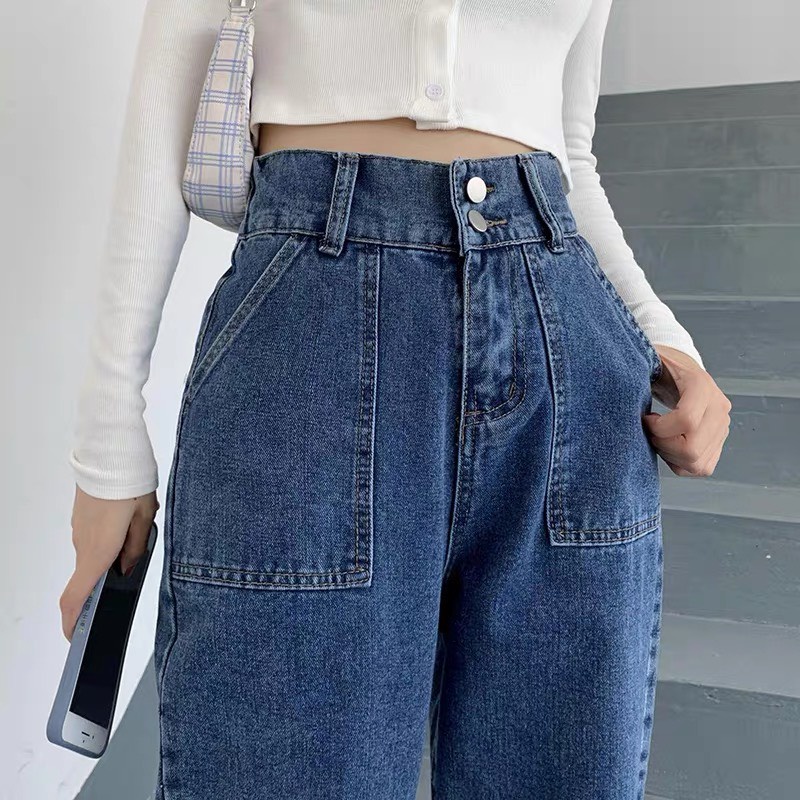 Quần jean bò baggy nữ jeans cạp cao phong cách Hàn Quốc