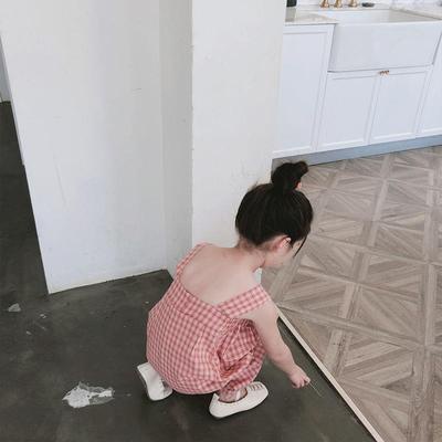 Bộ Áo Liền Quần Hai Dây Ống Rộng Họa Tiết Sọc Caro Phong Cách Hàn Quốc
