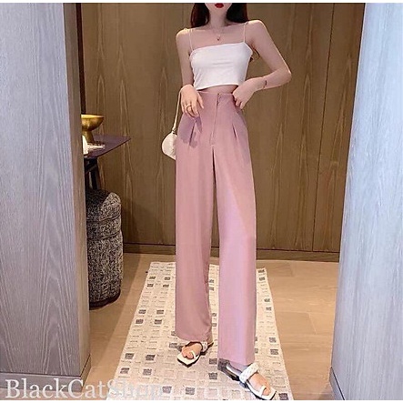 Quần culottes ông rộng khóa kéo trước cho nữ