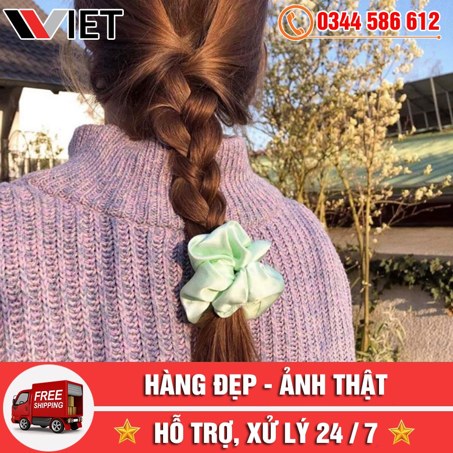 Dây Buộc Tóc Vải Scrunchies Phi Bóng Màu Trơn Cho Nữ