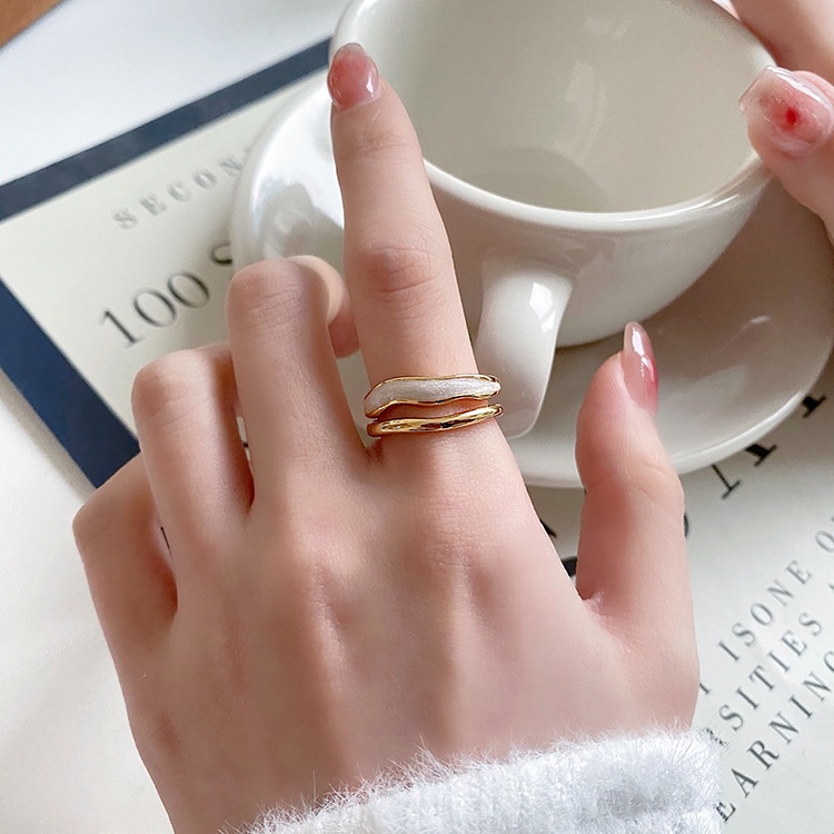 Nhẫn Đeo Tay Kim Loại Gợn Sóng Thời Trang Hàn Quốc Cho Nữ