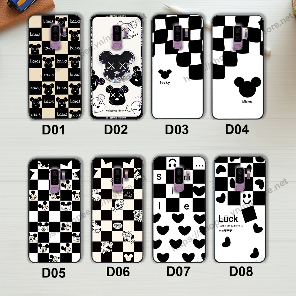 Ốp lưng Samsung S9 / S9 Plus / S9+ trái tim họa tiết caro, mikey họa tiết beabrick kaws cute