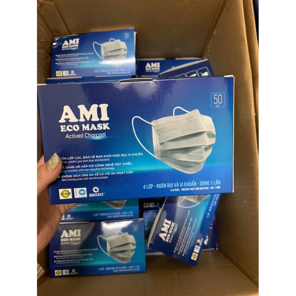 Khẩu trang y tế AMI 4 lớp giấy kháng khuẩn hàng công ty hộp 50 chiếc | BigBuy360 - bigbuy360.vn