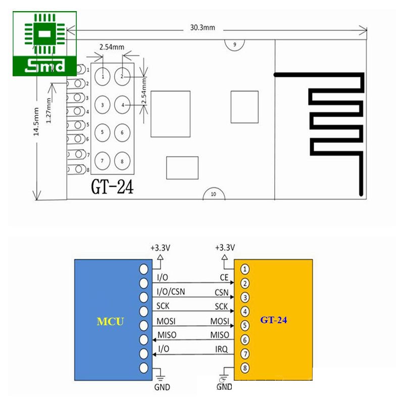 Module NRF24L01 PA LNA GT-24 (1100m) Mạch thu phát Không dây 2.4G NRF 24L01 Có khuếch đại Anten tích hợp