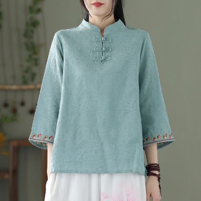 ☻ L O T U S ☻ Áo Kiểu Sườn Xám Thêu Hoa Plus Size CAL1714