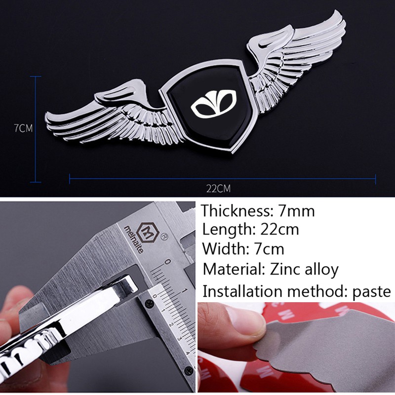 Miếng dán mui xe hơi bằng kim loại hình đôi cánh trang trí cho Daewoo G2X Gentra Korando Tosca