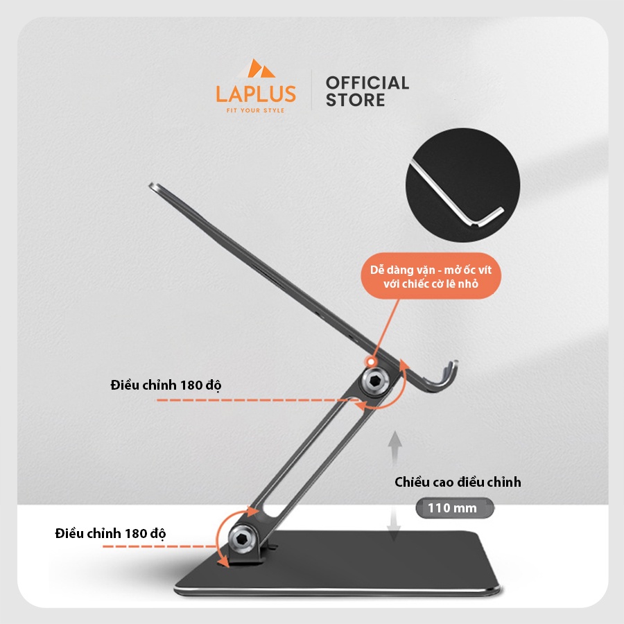 Giá Đỡ Máy Tính Bảng Kim Loại Cao Cấp - Có Khe Tản Nhiệt, Đệm Chống Trượt - Phù Hợp Giải Trí, Làm Việc, Học Online