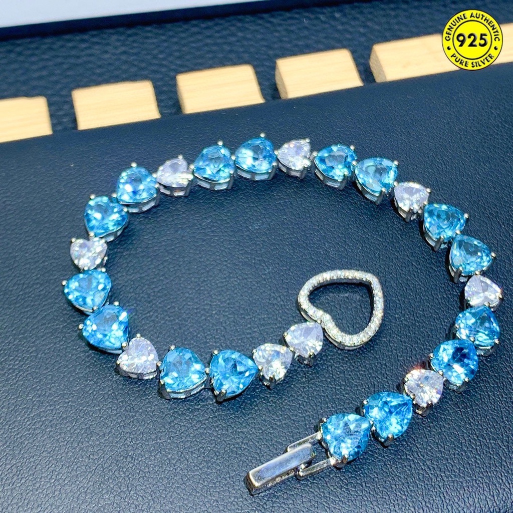 Vòng đeo tay đá Topaz xanh lam tự nhiên sang trọng