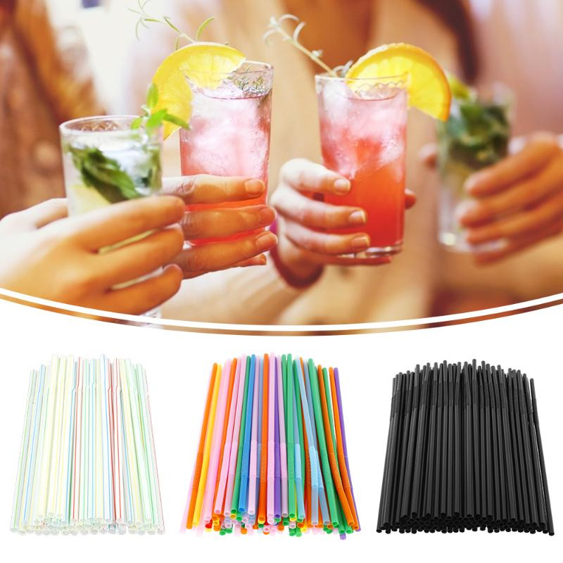 Set 100 Ống Hút Nhựa Dài 8 Inch Nhiều Màu Sắc Dùng Một Lần