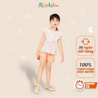 Đồ bộ bé gái ALBER KIDS họa tiết dâu tây chất liệu áo thô boi quần linen thoáng mát cho trẻ em từ 2 đến 12 tuổi [SA01]