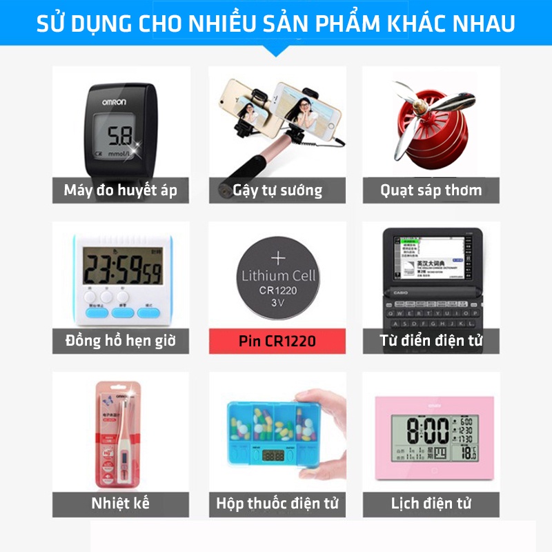 Vỉ 5 Viên Pin CR1220 Lithium 3V Doublepow Dùng Cho Remote ô tô, xe máy, cân điện tử, đồng hồ, máy đo kĩ thuật, CMOS