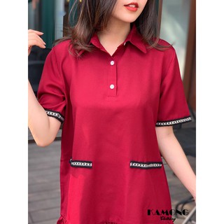 [HÌNH THẬT] ĐẦM SƠMI TAY REN (ĐỎ ĐÔ).