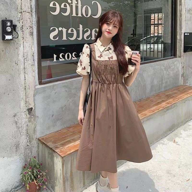 Đầm Dài Cổ polo Tay Phồng Giả Hai Lớp Phong Cách Mori Thời Trang Mùa Hè Thanh Lịch Dành Cho Bạn Nữ